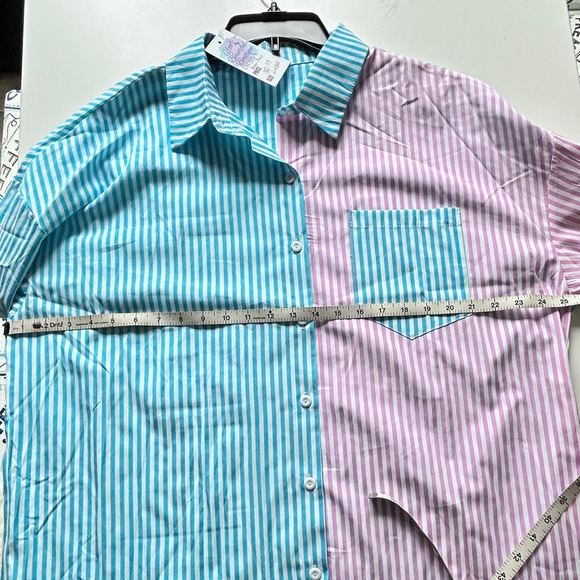 Women’s Button Down Shirt NWT Large Teal/Pink - Picture 7 of 10